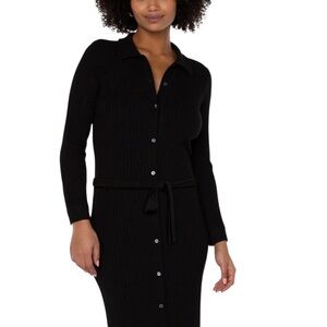 Liverpool Los Angeles Black Button Front Ripped Knit Shirt Dress women size S